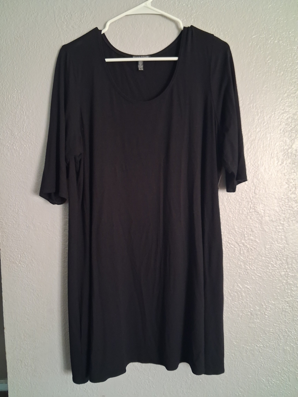Eileen Fisher Scoop Neck 3/4 Sleeve Tunic Dress In Black Size XL